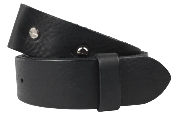 1.25 Inch (32mm) Wide Black Leather Belt Strap with Chicago Screws