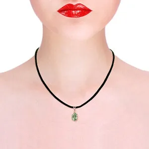 14K Solid Rose Gold & Leather Diamond/Green Amethyst Oval Cut Necklace