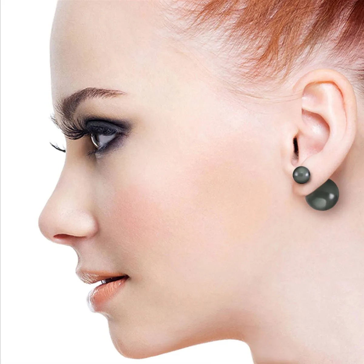 14K Solid Rose Gold Fashion Style Tribal Double Black Shell Pearls Stud Earrings