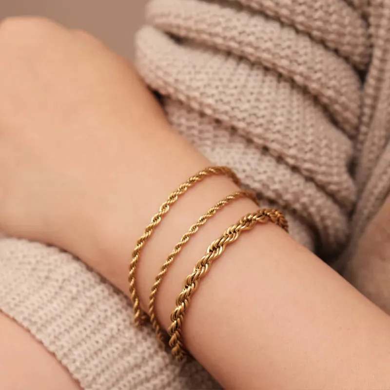 18k Gold-Filled Twisted Rope Chain Bracelets
