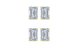 18k Yellow Gold 4mm 1/2Ct Emerald Cut White Sapphire Set Of Two Stud Earrings Plated
