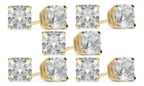 18k Yellow Gold 6mm 1Ct Cushion Cut White Sapphire Set Of Five Stud Earrings Plated