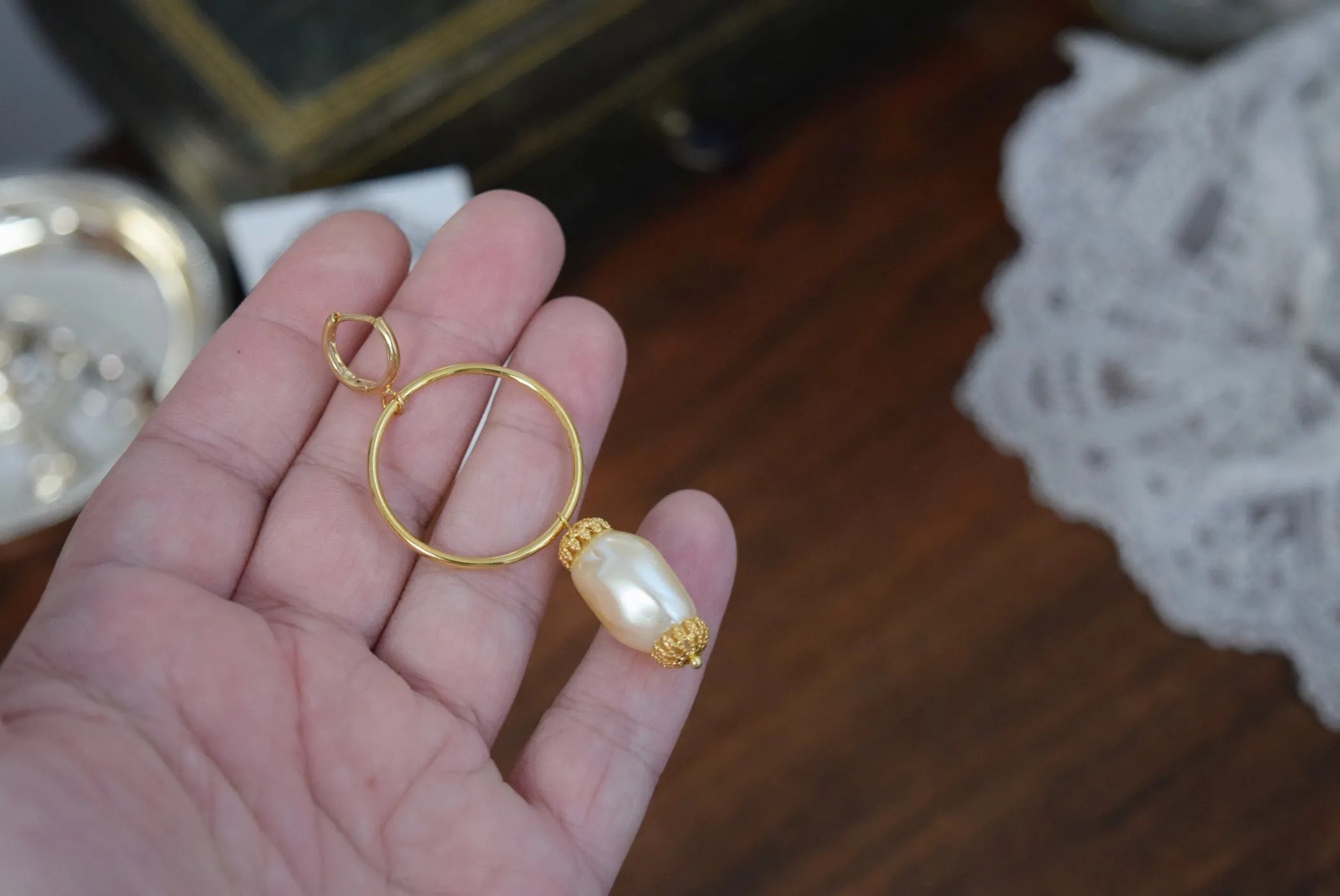 18th Century Baroque Pearl and Huge Hoop Earrings