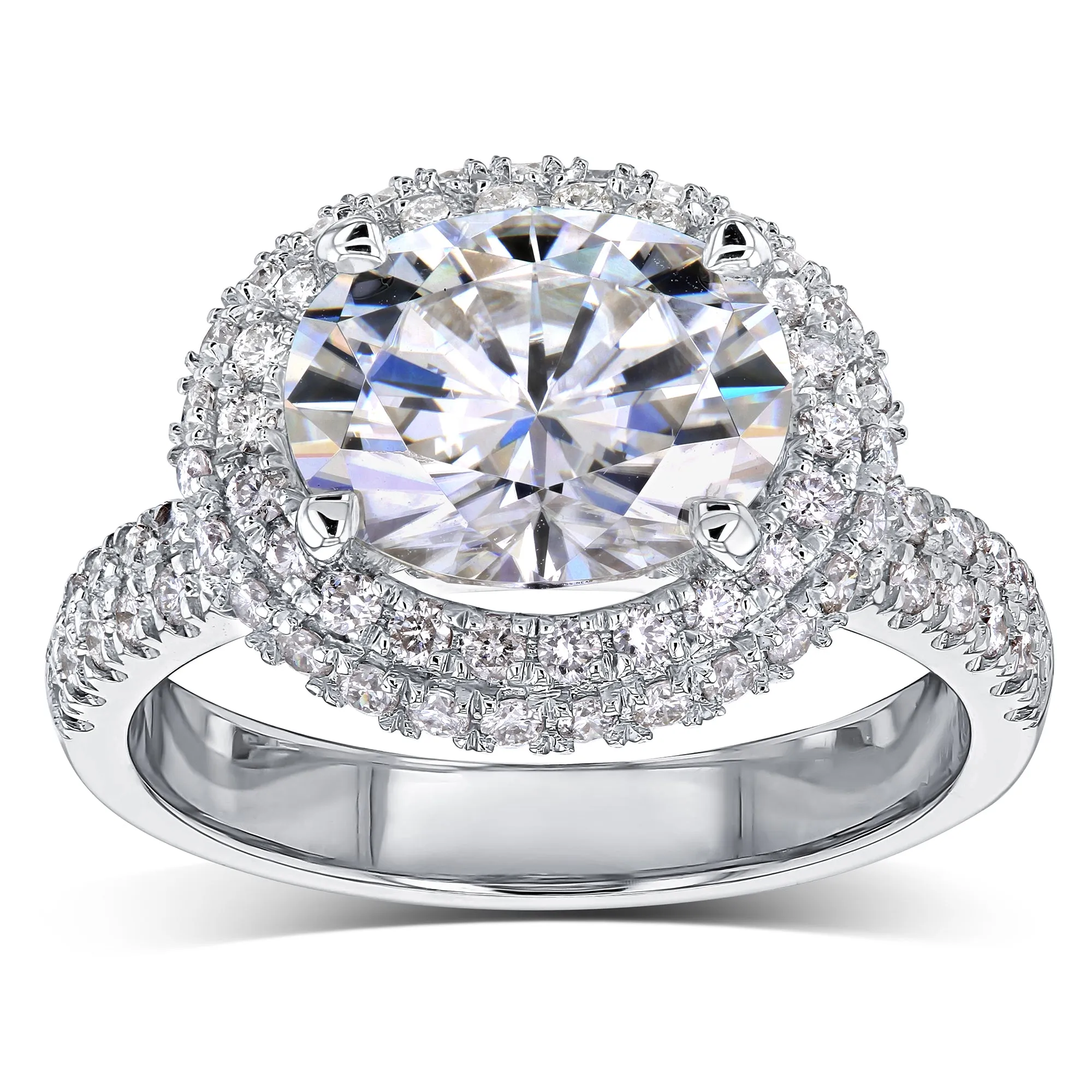 3ct Oval Moissanite Double Halo East-West Ring