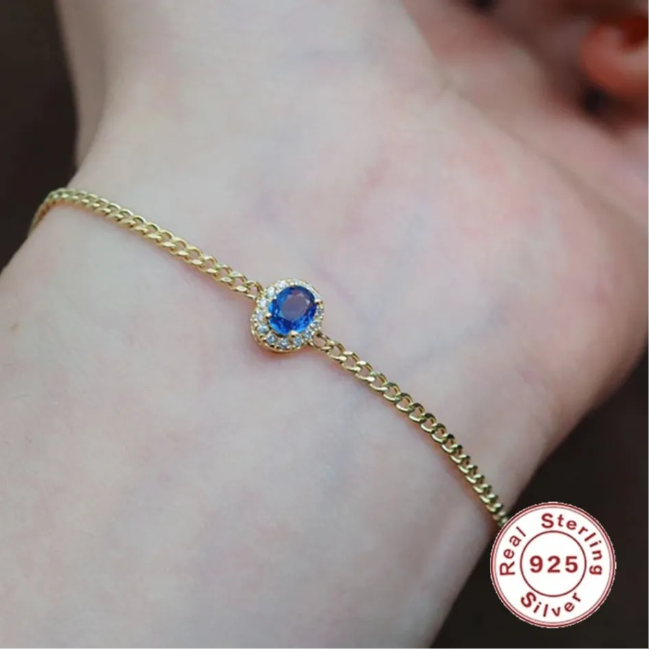 925 Sterling Silver Bracelet Charm Jewelry - Dark Blue Zircon - Xm354