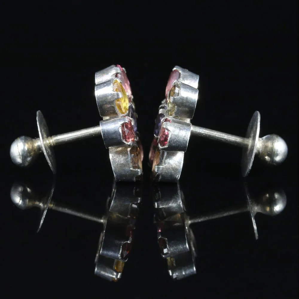 Antique Victorian Harlequin Gemstone Earrings Circa 1880