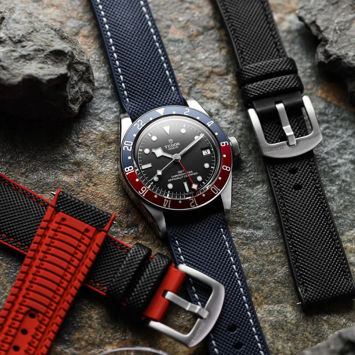 ANVIL FKM Rubber Watch Strap - Black / Red