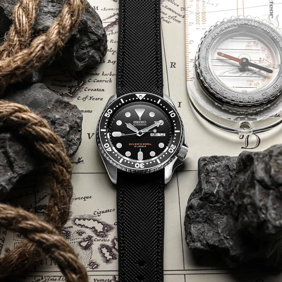 ANVIL FKM Rubber Watch Strap - Black / Red