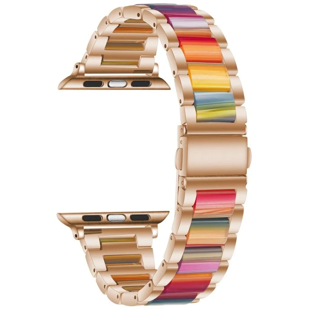 Apple Watch 44mm elegant three bead   stainless steel watch strap - Gold / Multi-color