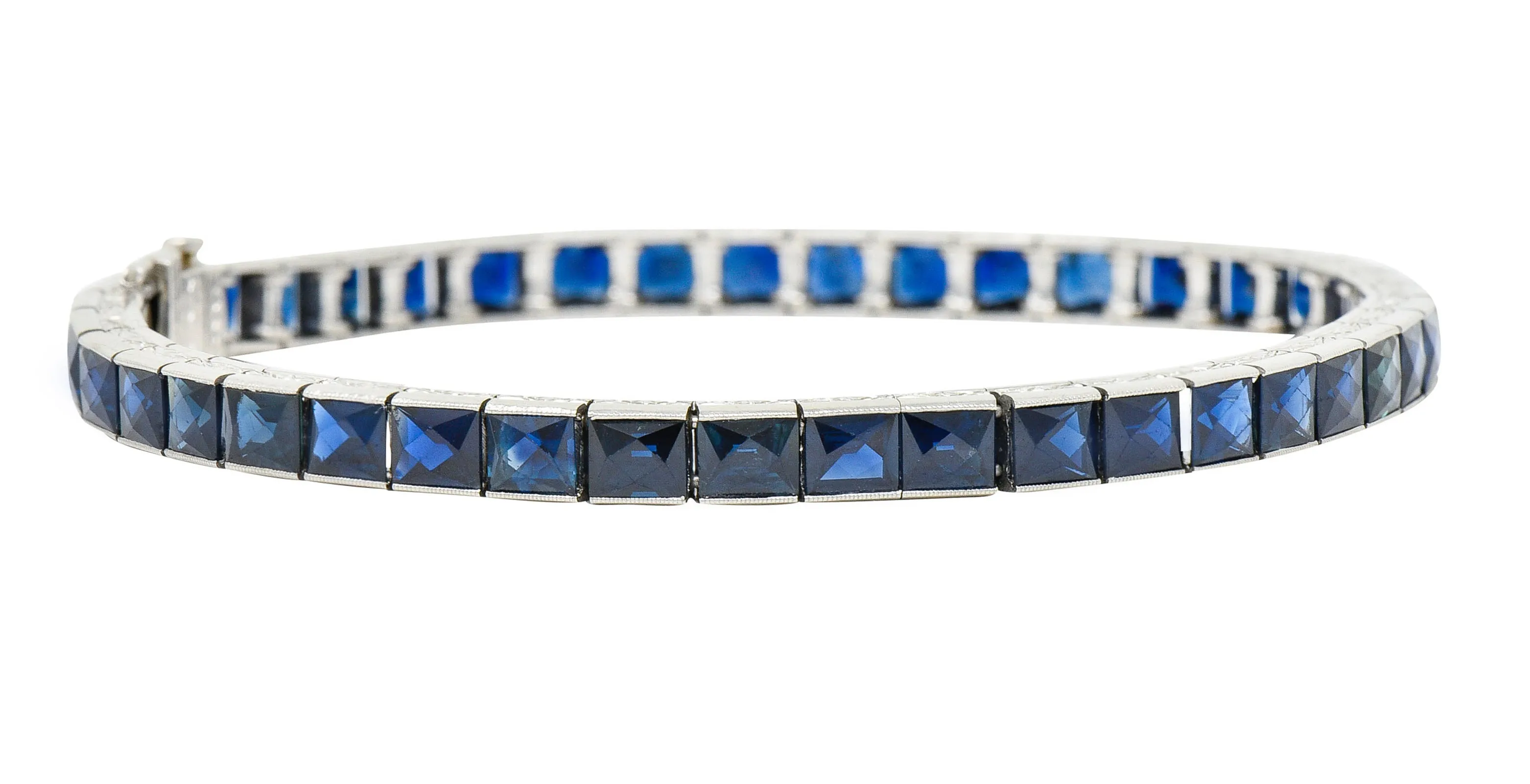Art Deco 14.00 CTW French Cut Sapphire Platinum Line Bracelet