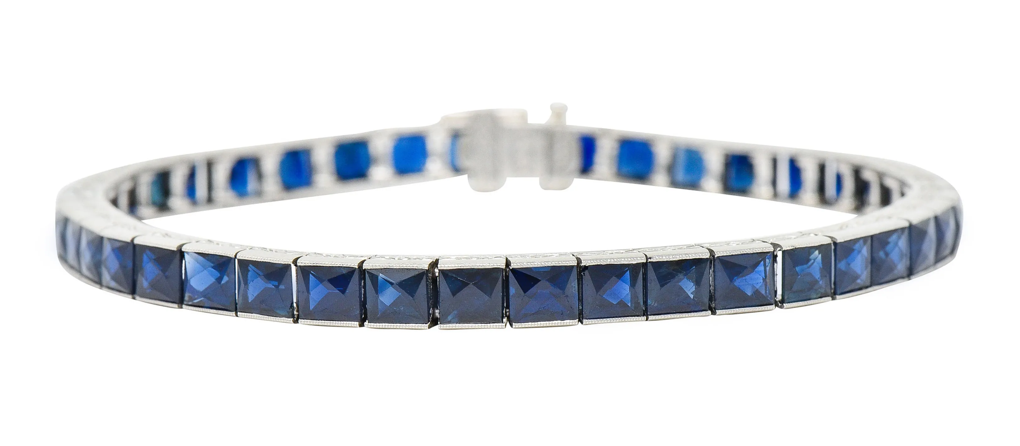 Art Deco 14.00 CTW French Cut Sapphire Platinum Line Bracelet