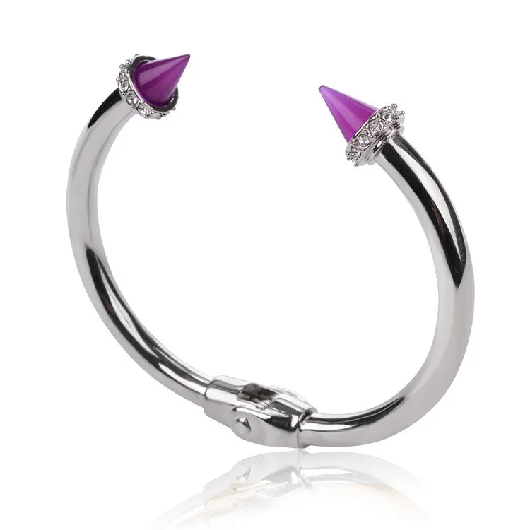 Brand Jewelry Punk Bracelet Colourful Resin Double Arrow Tapered Titanium Gold Plated/Silver Rhinestone Rivets Nail Cuff Bangle