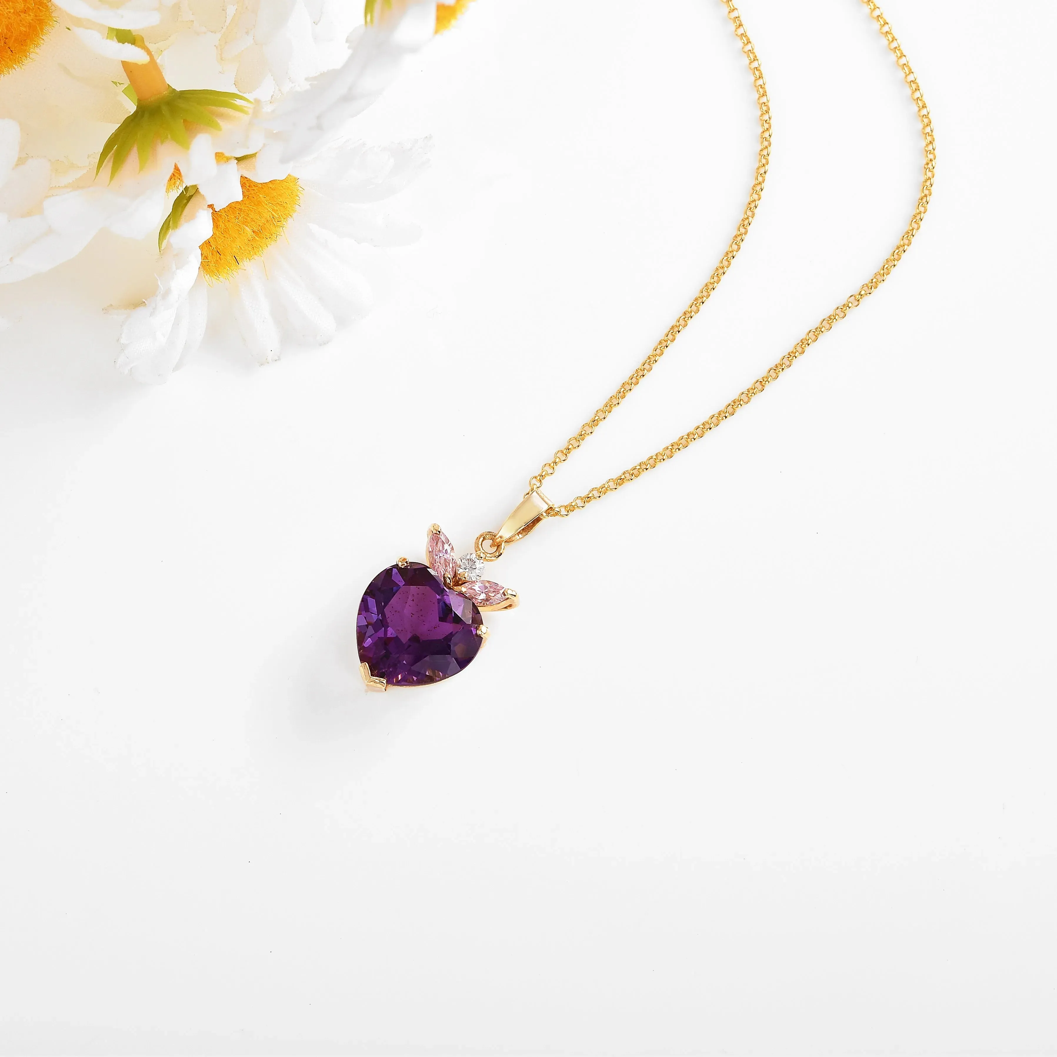 Chunky Amethyst Heart Pendant Necklace