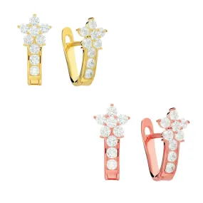 CZ Flower Huggie Hoop Earrings for Girls in Sterling Silver