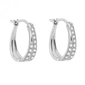 Double Row Pave Diamond 9ct White Gold Hoop Earrings GE1020