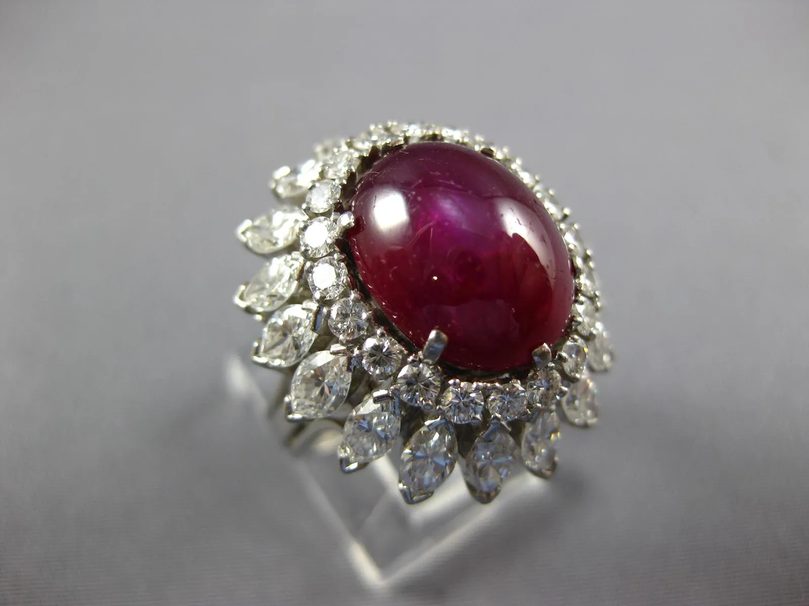 ESTATE EXTRA LARGE 9.80CT DIAMOND & AAA STAR RUBY PLATINUM 3D BALLERINA RING