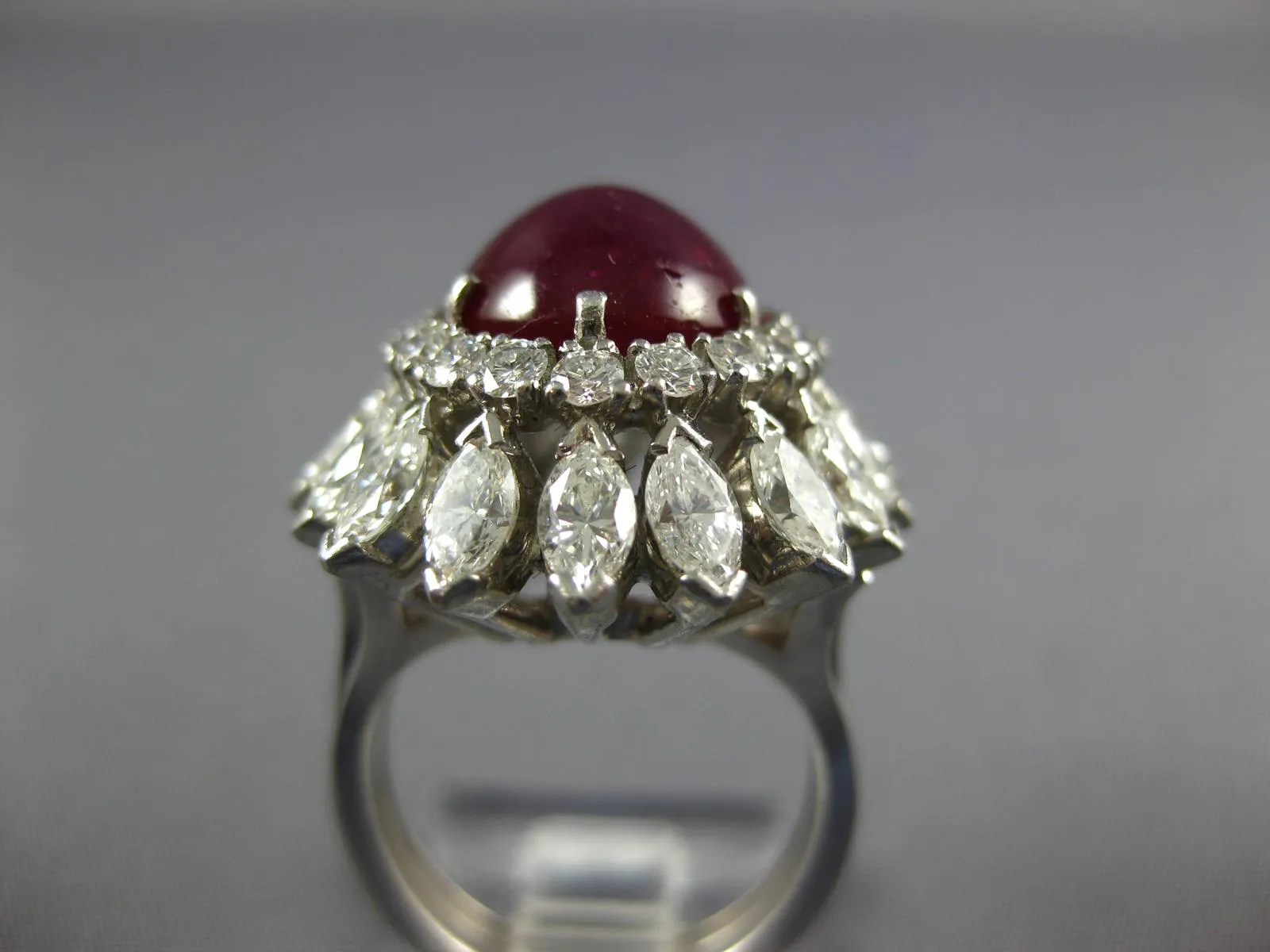 ESTATE EXTRA LARGE 9.80CT DIAMOND & AAA STAR RUBY PLATINUM 3D BALLERINA RING