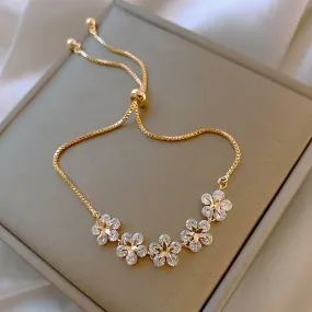 Exquisite Floral Zircon Adjustable Wristlet