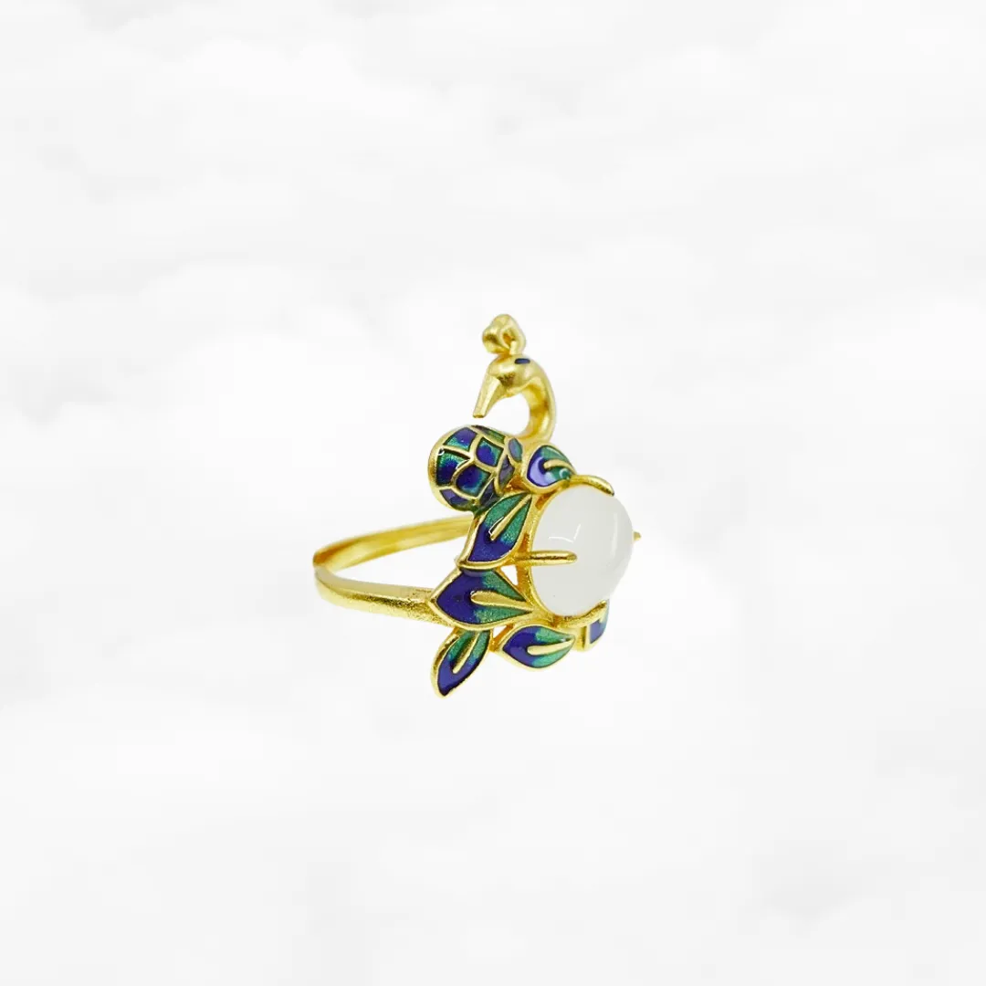 Gold Enamel Peacock Ring