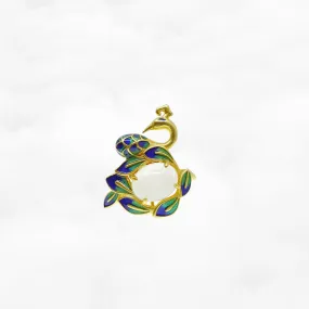 Gold Enamel Peacock Ring