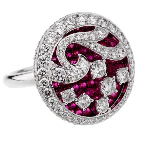 Graff Diamond Ruby White Gold Cocktail Ring Sz 5 1/2