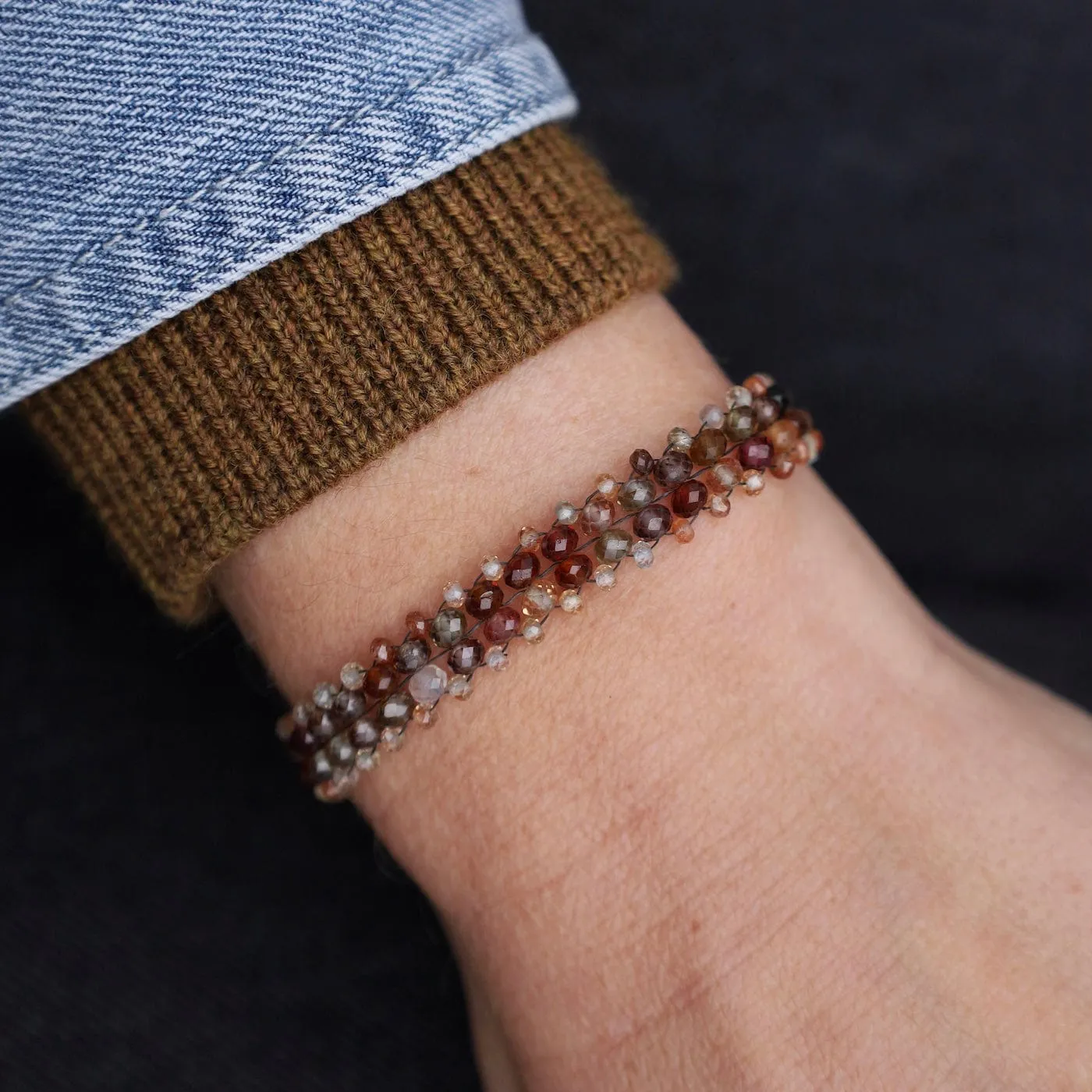 Hand Woven Soft Bracelet of Tundra Sapphires & Zircon