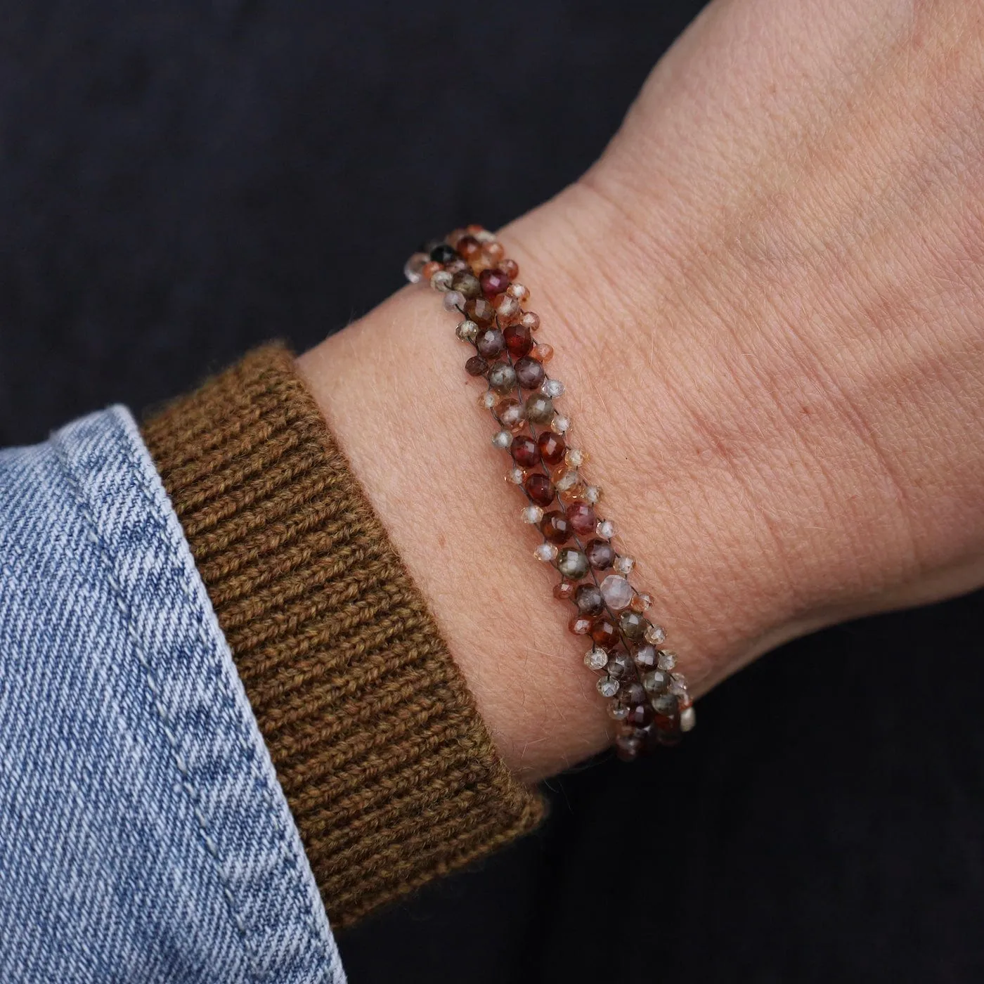 Hand Woven Soft Bracelet of Tundra Sapphires & Zircon