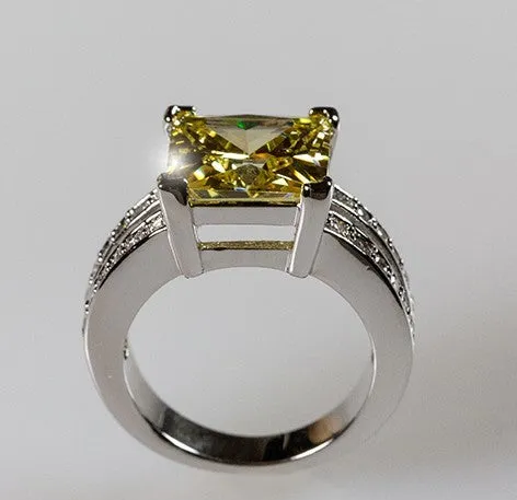 Lola Canary Princess Cut Solitaire Cocktail Ring | 7.5ct