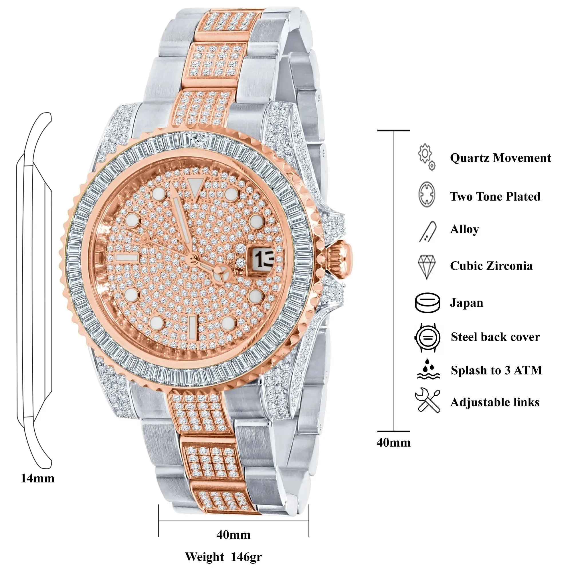 LUXURY HAZEL ZIRCON STAINLESS STEEL WATCH