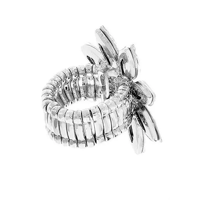 Marquise Clear Stone Flower Silver Stretch Ring