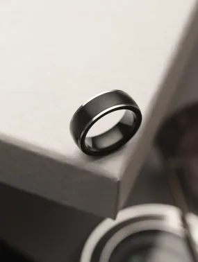 Men Platinum-Plated Black & Silver-Toned Stainless Steelâ Finger Ring