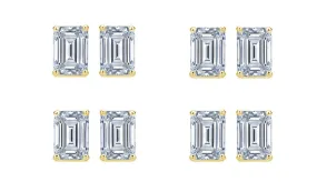 Paris jewelry 14k Yellow Gold 6mm 3Ct Emerald Cut White Sapphire Set Of Four Stud Earrings Plated