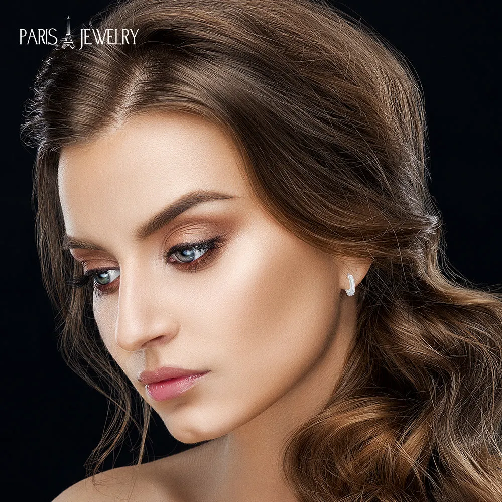 Paris Jewelry 18K White Gold Created White Sapphire 3Ct Emerald Cut Huggie Hoop Earrings Plated