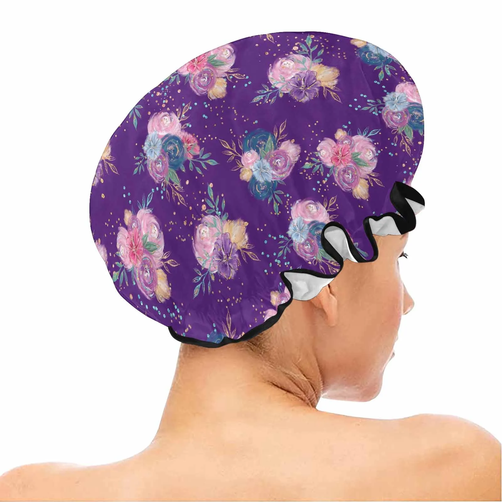 Purple Floral  Shower Cap