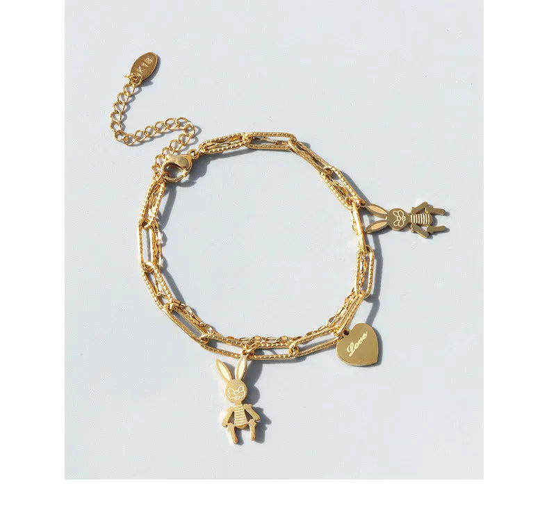 Retro Rabbit Love Pendant Bracelet in Titanium Steel - Korean Style Statement Piece
