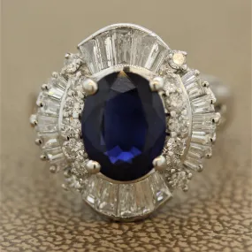 Sapphire Diamond Cluster Platinum Cocktail Ring