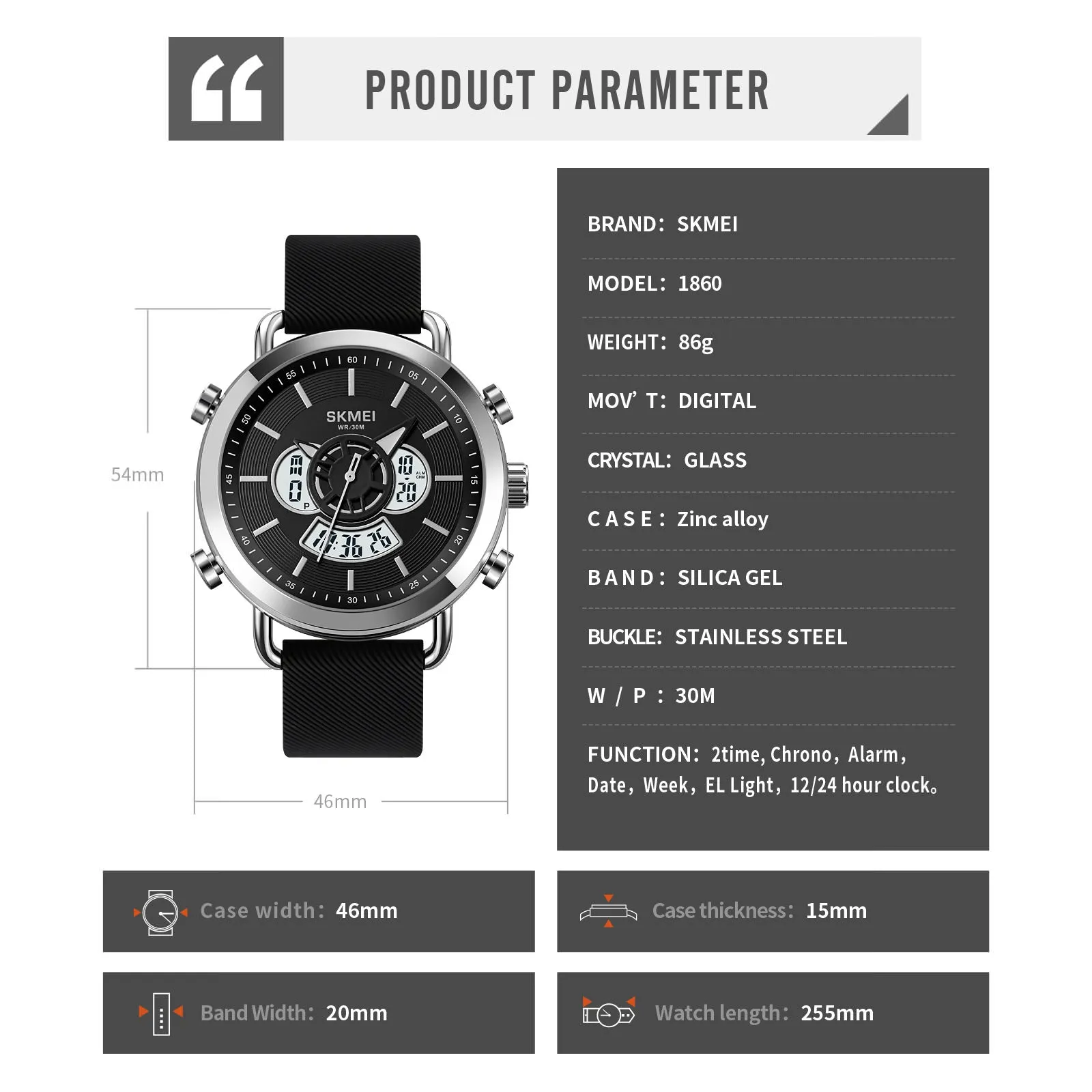 SKMEI 1860 Analog Digital Watch w/ Dual Movement