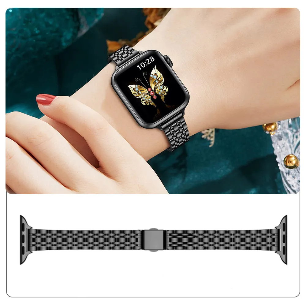 Slim Metal Straps for Apple Watch Series 10 Ultra 2  8 Ultra  9  8  7  6 - Silver Rose Gold/Black