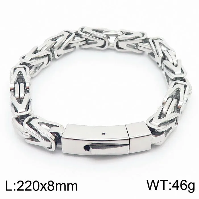 Stylish Hip-Hop Byzantine Bracelet for Men - Glossy 8mm V Type Titanium Steel Emperor Chain