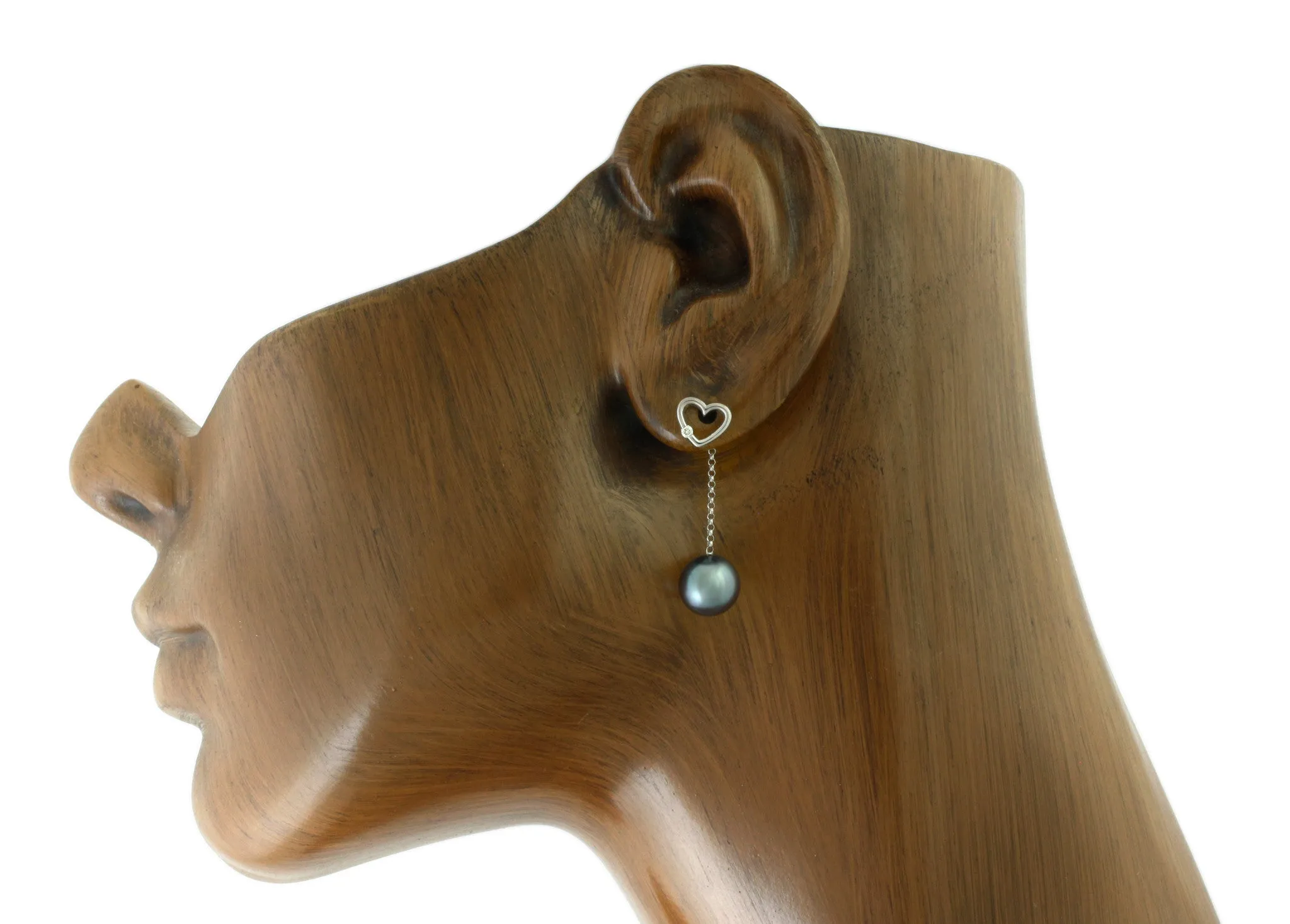 Tahitian pearl earrings - 18k white gold with diamonds - Forever -EAWDPE00063