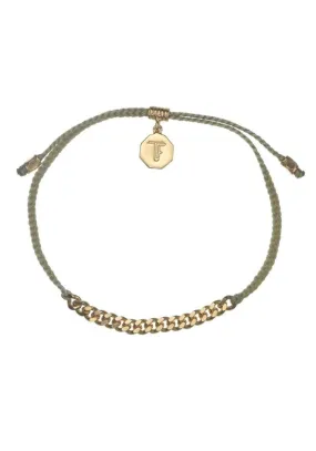 Tiger Frame Simple Chain & Cord Gold Bracelet- Sage Green