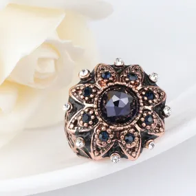 Vintage Jewelry Flower Rings For Women with Zircon in Gold Color