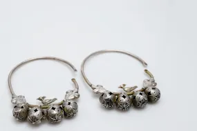 Vintage Silver Kurdish Hoop Earrings With Bird
