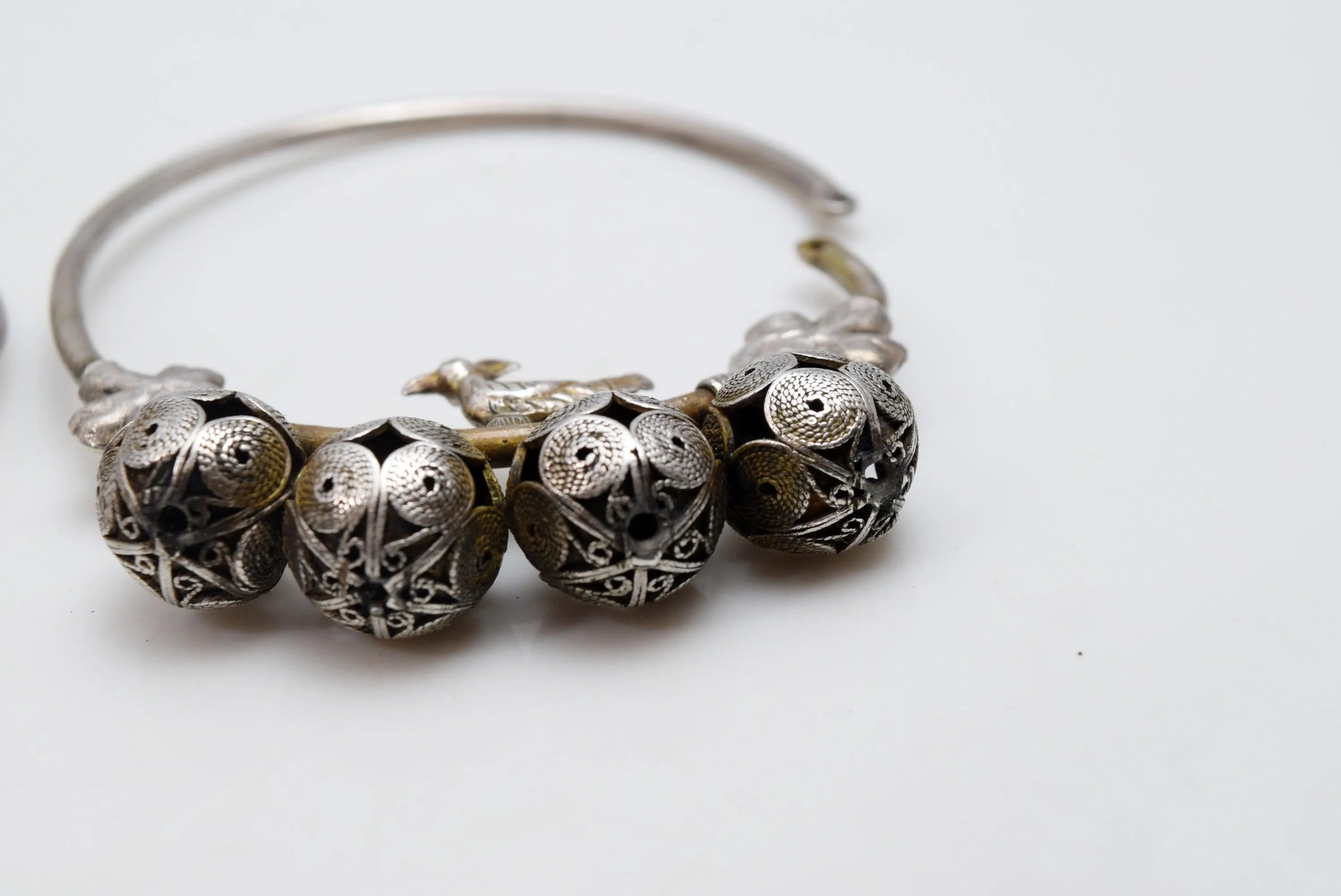 Vintage Silver Kurdish Hoop Earrings With Bird
