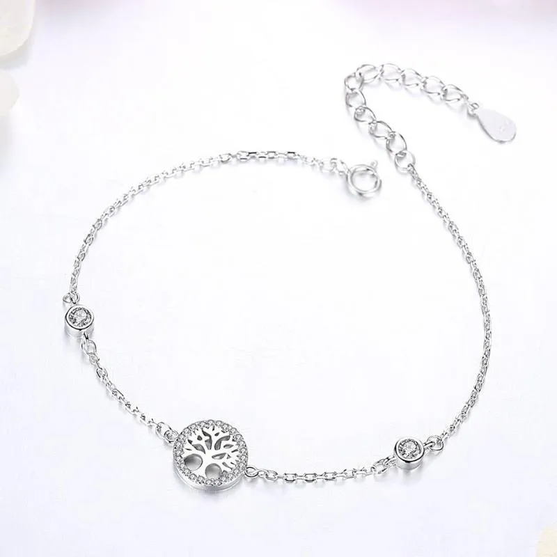 Women's Ladies Sterling Silver 925 Tree Of Life Bracelet Inlaid With Zircon
