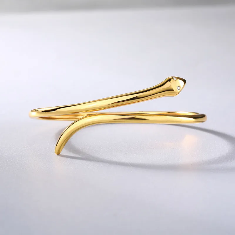 Zircon Eyes Snake Polished Sterling Silver Bracelet